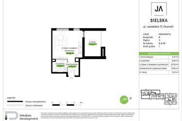Rzut - Mieszkanie na sprzedaż 1 pokój o powierzchni 31,66 m² - numer B.4.36 w JA_SIELSKA V