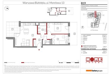 Rzut - Mieszkanie na sprzedaż 3 pokoje o powierzchni 64,6 m² - numer B19 w Przystań Żerań
