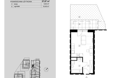 Rzut - Mieszkanie na sprzedaż 1 pokój o powierzchni 27,87 m² - numer M2.0.77 w Modern Helenów
