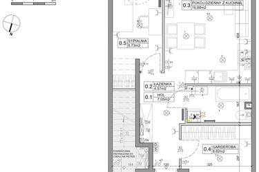 Rzut - Mieszkanie na sprzedaż 3 pokoje o powierzchni 48,03 m² - numer 103 w Manufaktura Marki 2 etap IV