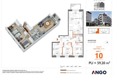 Rzut - Mieszkanie na sprzedaż 4 pokoje o powierzchni 59,2 m² - numer 10 w Osiedle Bulwar bud. 4