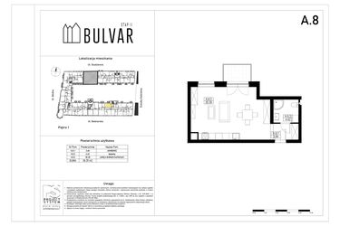 Rzut - Mieszkanie na sprzedaż 1 pokój o powierzchni 38,25 m² - numer A8 w Bulvar etap II