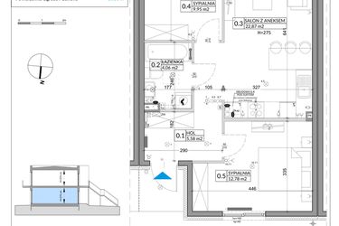 Rzut - Mieszkanie na sprzedaż 3 pokoje o powierzchni 57,39 m² - numer 64A w Osiedle Młodych etap X