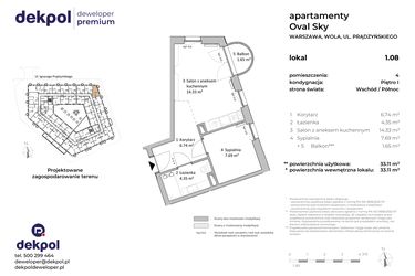 Rzut - Mieszkanie na sprzedaż 1 pokój o powierzchni 33,11 m² - numer 1.08 w OVAL SKY