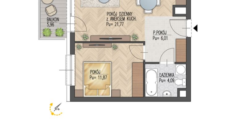 Rzut - Mieszkanie na sprzedaż 2 pokoje o powierzchni 43,74 m² - numer 75 w Enklawa Starosielce