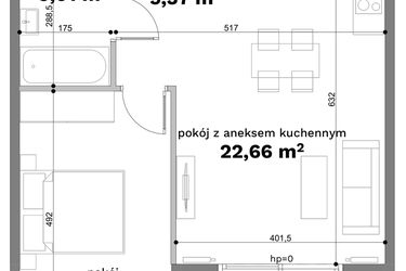 Rzut - Mieszkanie na sprzedaż 2 pokoje o powierzchni 47,22 m² - numer C1-9 w Forma Otwarta etap C