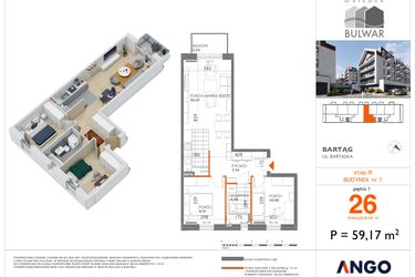 Rzut - Mieszkanie na sprzedaż 3 pokoje o powierzchni 59,17 m² - numer B3.26 w Bulwar bud. 3