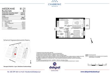 Rzut - Mieszkanie na sprzedaż 2 pokoje o powierzchni 36,96 m² - numer B1.21 w Osiedle Chabrowe
