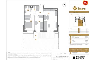 Rzut - Mieszkanie na sprzedaż 3 pokoje o powierzchni 57,19 m² - numer M2 w Wille Biskupin III