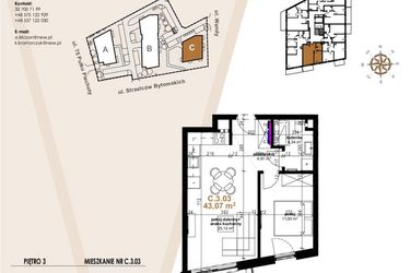 Rzut - Mieszkanie na sprzedaż 2 pokoje o powierzchni 43,07 m² - numer VC.3.03 w Vanda Park