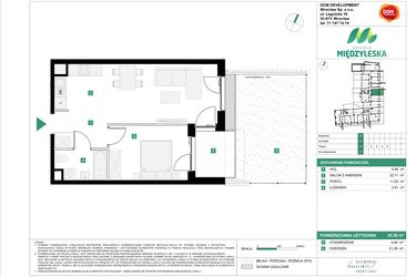 Rzut - Mieszkanie na sprzedaż 2 pokoje o powierzchni 42,5 m² - numer 1 w Osiedle Międzyleska - etap III