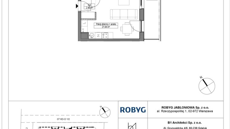 Rzut - Mieszkanie na sprzedaż 1 pokój o powierzchni 28,17 m² - numer A.5M17 w Dobre Miejsce
