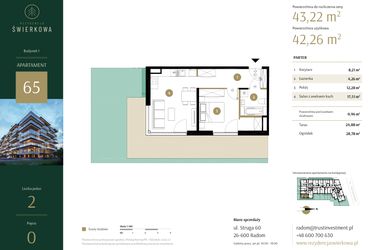 Rzut - Mieszkanie na sprzedaż 2 pokoje o powierzchni 43,22 m² - numer 65 w Rezydencja Świerkowa