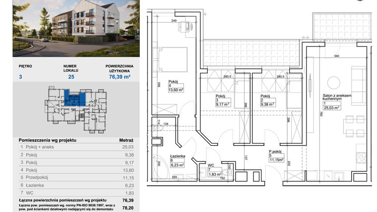 Rzut - Mieszkanie na sprzedaż 4 pokoje o powierzchni 76,83 m² - numer 25 w Balantia