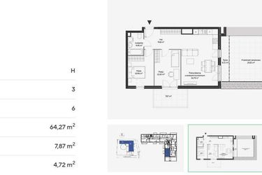 Rzut - Mieszkanie na sprzedaż 3 pokoje o powierzchni 64,27 m² - numer HB0606 w Holm House 5
