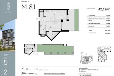 Rzut - Mieszkanie na sprzedaż 2 pokoje o powierzchni 42,12 m² - numer M81 w Sky Trust etap II