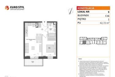 Rzut - Mieszkanie na sprzedaż 2 pokoje o powierzchni 42,72 m² - numer C16.9 w Konstelacja etap VI