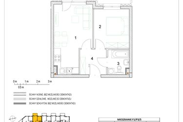 Rzut - Mieszkanie na sprzedaż 2 pokoje o powierzchni 35,86 m² - numer F1/P3/5 w Osiedle Jodłowa bud. F