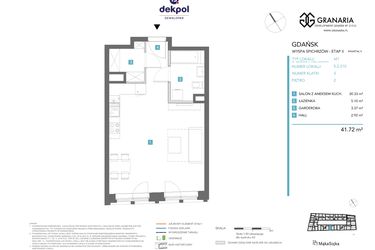 Rzut - Mieszkanie na sprzedaż 1 pokój o powierzchni 41,72 m² - numer 5.2.210 w Granaria