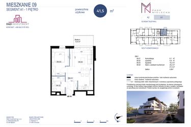 Rzut - Mieszkanie na sprzedaż 2 pokoje o powierzchni 41,5 m² - numer A1-9 w Park Mielecka