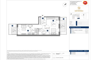 Rzut - Mieszkanie na sprzedaż 2 pokoje o powierzchni 53,59 m² - numer F-1 w Apartamenty Park Matecznego Etap 2