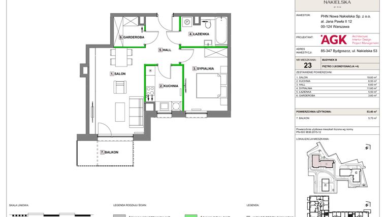 Rzut - Mieszkanie na sprzedaż 2 pokoje o powierzchni 53,4 m² - numer NN-B-LM-23 w Nowa Nakielska by PHN