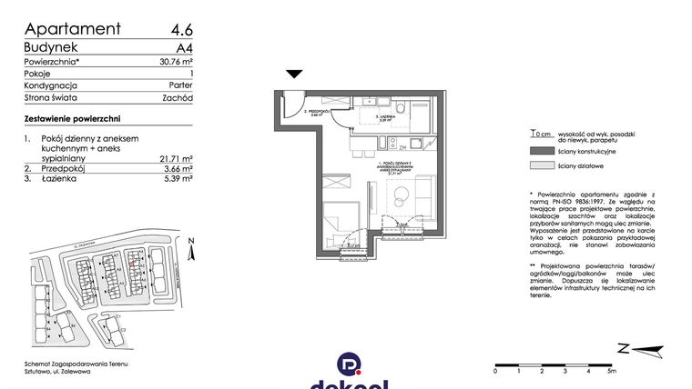 Rzut - Mieszkanie na sprzedaż 1 pokój o powierzchni 30,76 m² - numer 4.6 w Trimare