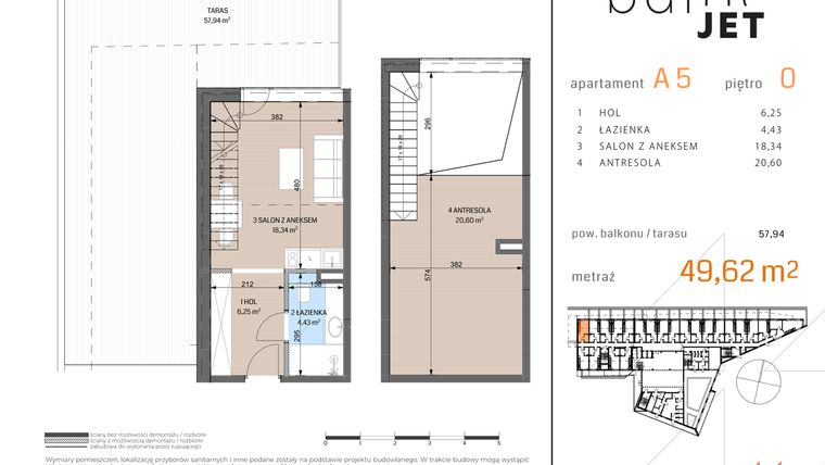 Rzut - Mieszkanie na sprzedaż 2 pokoje o powierzchni 49,62 m² - numer A5 w Baltic Jet