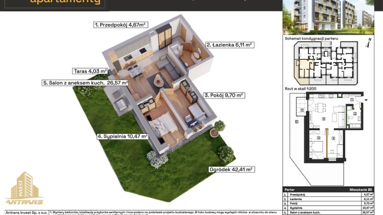 Rzut - Mieszkanie na sprzedaż 3 pokoje o powierzchni 57,52 m² - numer B5 w Osiedle Wełnowe Apartamenty