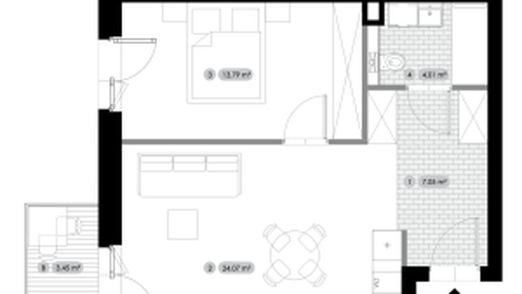 Rzut - Mieszkanie na sprzedaż 2 pokoje o powierzchni 48,92 m² - numer 4.M5 w Stalowa 76