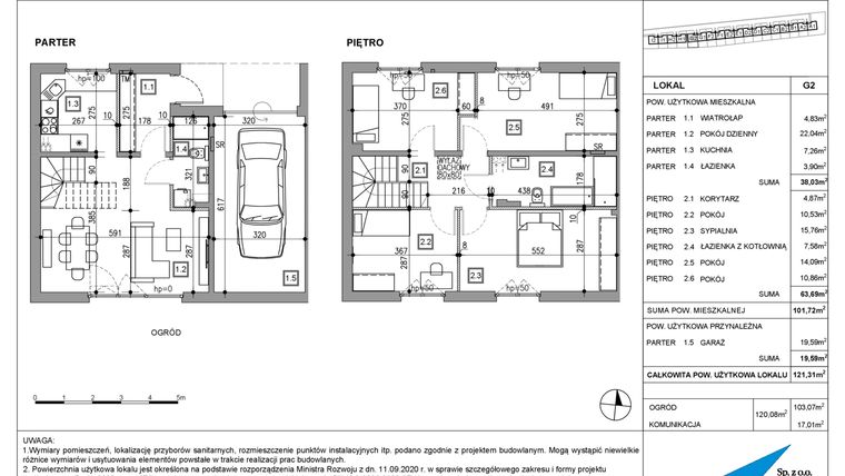 Rzut - Dom na sprzedaż 5 pokoi o powierzchni 120,86 m² - numer G2 w Majewska Domy