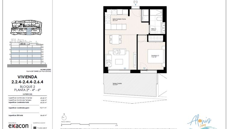 Rzut - Mieszkanie na sprzedaż 1 pokój o powierzchni 73,71 m² - numer 44. w Alonis Living II