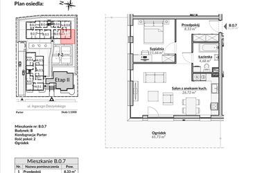 Rzut - Mieszkanie na sprzedaż 2 pokoje o powierzchni 51,39 m² - numer B.0.7 w Nowa Fregata