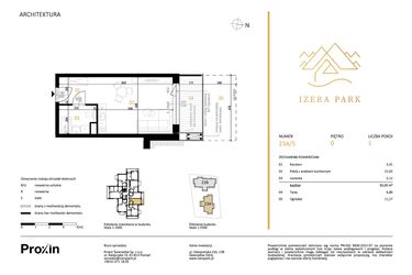 Rzut - Mieszkanie na sprzedaż 1 pokój o powierzchni 32,55 m² - numer 23A/5 w Izera Park