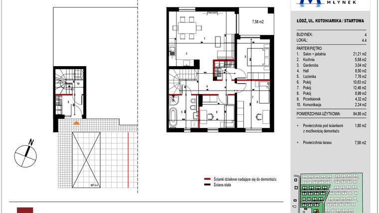 Rzut - Mieszkanie na sprzedaż 4 pokoje o powierzchni 85,4 m² - numer 4.4 w Przystań Młynek