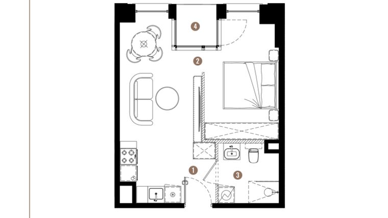 Rzut - Mieszkanie na sprzedaż 1 pokój o powierzchni 33,93 m² - numer E.01.01 w Apartamenty Reytana bud. E