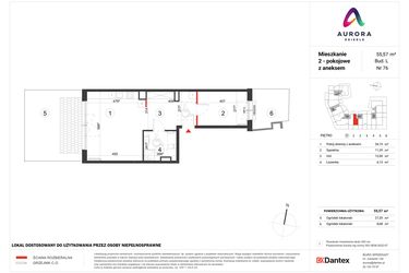 Rzut - Mieszkanie na sprzedaż 2 pokoje o powierzchni 55,57 m² - numer L-76 w Osiedle Aurora - bud. L