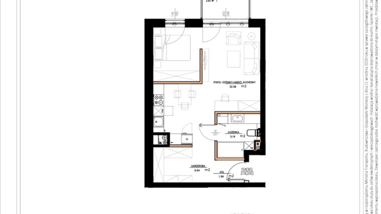 Rzut - Mieszkanie na sprzedaż 1 pokój o powierzchni 48,14 m² - numer B.3.93 w Daszyńskiego Square etap 1
