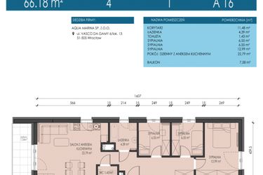 Rzut - Mieszkanie na sprzedaż 4 pokoje o powierzchni 66,18 m² - numer A16 w Apartamenty Aqua Marina