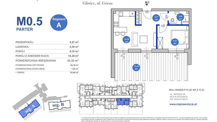 Rzut - Mieszkanie na sprzedaż 2 pokoje o powierzchni 34,1 m² - numer M0.5 w Osiedle Majowe 2.0 etap II