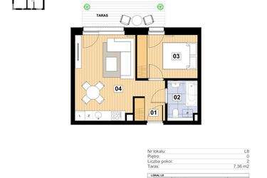 Rzut - Mieszkanie na sprzedaż 2 pokoje o powierzchni 34,8 m² - numer L-8 w Mickiewicza 21 Residence