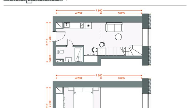 Rzut - Mieszkanie na sprzedaż 2 pokoje o powierzchni 38,07 m² - numer 88 w Legionów 102