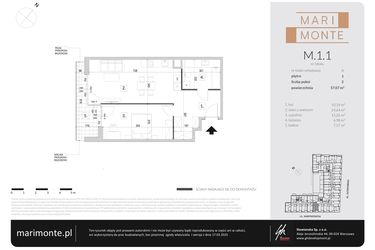 Rzut - Mieszkanie na sprzedaż 2 pokoje o powierzchni 57,07 m² - numer M.1.1 w Marimonte