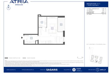 Rzut - Mieszkanie na sprzedaż 1 pokój o powierzchni 30,87 m² - numer 3.1.1 w Atria Nowe Żerniki