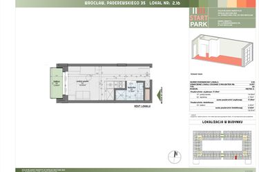 Rzut - Mieszkanie na sprzedaż 1 pokój o powierzchni 17,39 m² - numer 2.16 w START PARK
