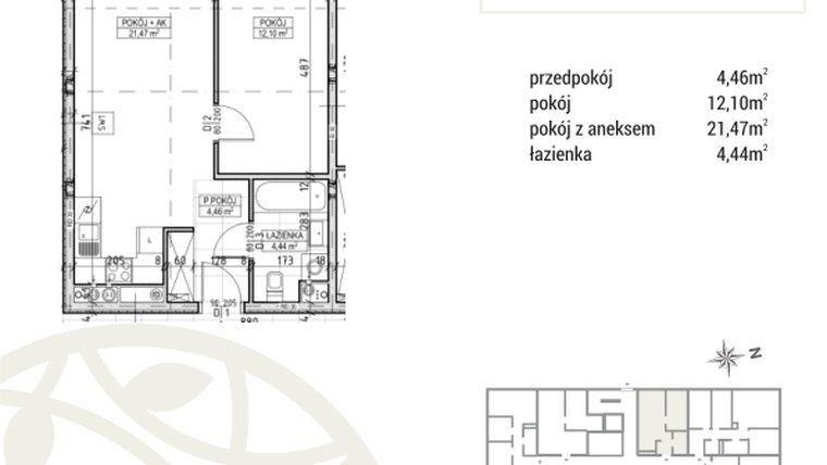 Rzut - Mieszkanie na sprzedaż 2 pokoje o powierzchni 42,47 m² - numer A2.01.10 w Zakątek Flora