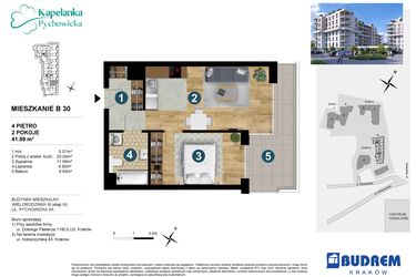 Rzut - Mieszkanie na sprzedaż 2 pokoje o powierzchni 41,99 m² - numer B30 w Kapelanka-Pychowicka Etap III