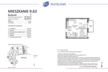 Rzut - Mieszkanie na sprzedaż 2 pokoje o powierzchni 36,39 m² - numer 9.63 w Osiedle Pastelowe etap IV
