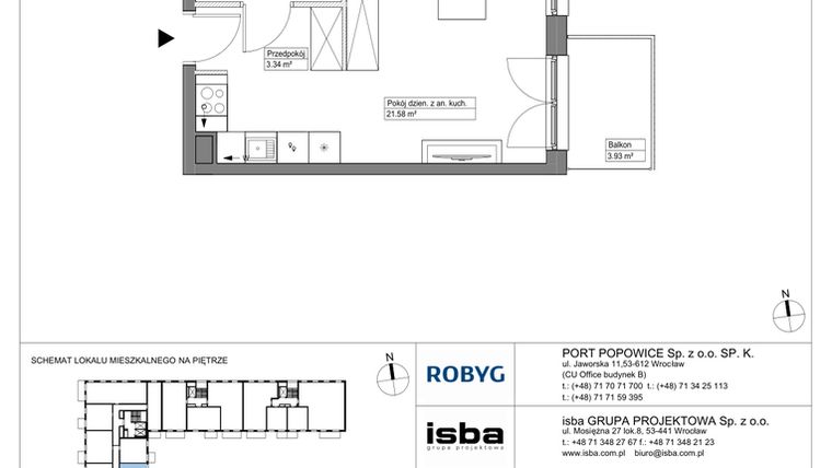 Rzut - Mieszkanie na sprzedaż 1 pokój o powierzchni 28,59 m² - numer PPO/W/A/5/2 w Port Popowice bud. W