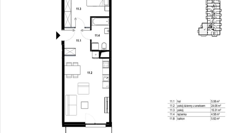 Rzut - Mieszkanie na sprzedaż 2 pokoje o powierzchni 49,03 m² - numer C3.11 w Osiedle Mozaika